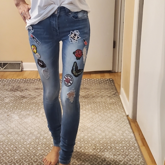 Indigo Rein Skinny Patch Jeans Sz 
